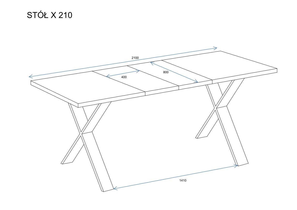 Stół kuchenny X z wkładkami rysunek techniczny