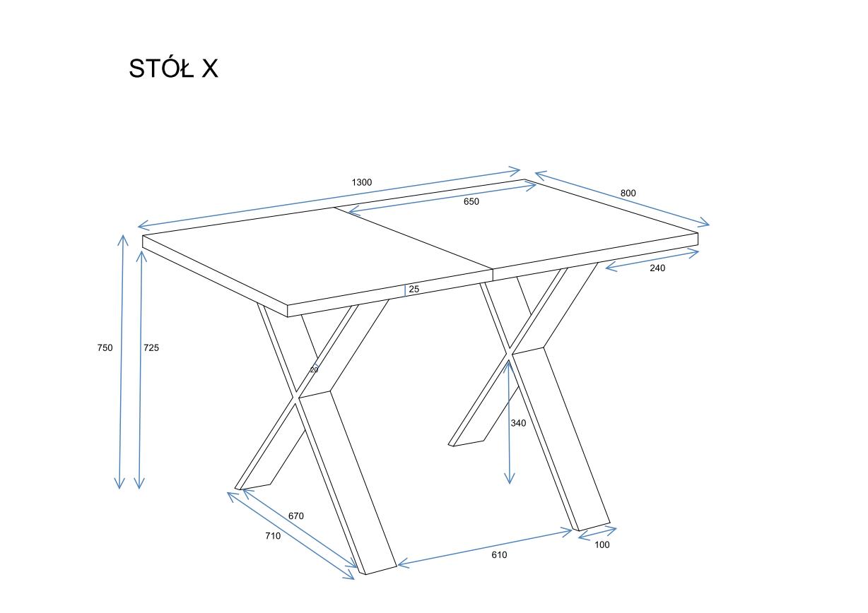 Stół kuchenny X z wkładkami rysunek
